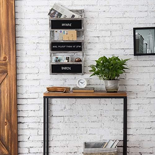 MyGift Wall Mounted Torched Solid Wood Magazine and Mail Holder Organizer Rack with 3 Slots and Chalkboard Labels - Image 4