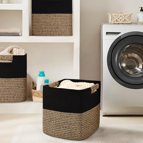 12 Inch Storage Cubes, 3 Pack Cube Storage Bins for Organizing, Cotton Rope Woven Baskets for Shelves, Bathroom, Kids Room, Closets, Baby Nursery - Image 4