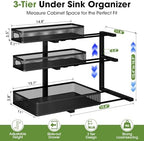 Under Sink Organizer 3 Tier, 4 Pack L-Shaped Pull-Out Cabinet Organizer with Sliding Metal Mesh Drawers, Height Adjustable Under Sink Storage Rack for Kitchen Bathroom Cabinet, Black - Image 2