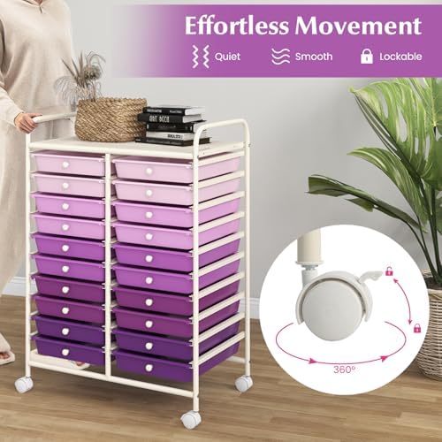 COSTWAY 20-Drawer Rolling Storage Cart, Utility Storage Organizer Cart - Image 4