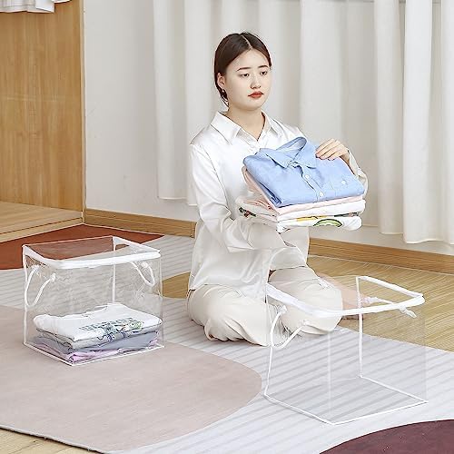 10-Pack Clear Zippered Storage Bags with Handles, Two-Way Zipper Foldable Closet Organizer, Bed Sheet Organizer, Plastic Storage Bin for Clothes, Towels - Image 7