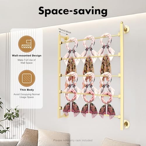 5 Tier Wall Mounted Tie Rack Scarf Display Stand Belt Pants Hangers Scarves Hijab Stand, Towel Rack Ribbon Holder,Wrapping Paper Spool Storage for Retail,Store (Gold, 5 Tier 23.6x29.5in) - Image 2