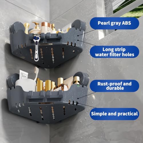 Ettori 2 Pack Corner Shower Caddy with 4 Suction Cups, Pearl Gray - Image 5