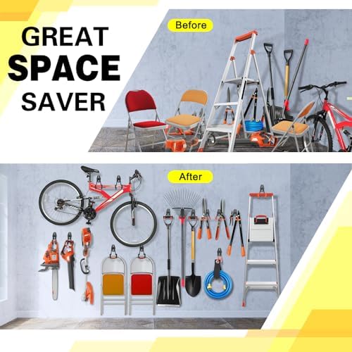 28 Pack Heavy Duty Garage Hooks, Utility Wall Mounted Storage System, with Anti-Slip Coating Hanger, for Hanging Power and Garden Tools, Ladders, Bikes, Ropes and Bulk Items - Image 4