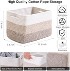 ICERZCZ Shelf Baskets for Organizing, Storage Baskets for Shelves, Woven Baskets for Storage, Cotton Rope Baskets with Handles for Toy, Book, Clothes, 12.5"Lx9.1W"x7.9H", (4 Packs) Gradient Brown - Image 3
