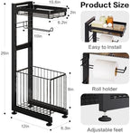 Toilet Paper Holder Stand with Storage Shelf - Multi Tier Metal Toilet Paper Stand with Large Basket for Tissue Rolls, Wipes (Black) - Image 2