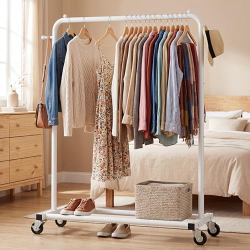 Sywhitta Metal Clothing Rack on Wheels with Bottom Shelf, for Clothes,White - Image 5