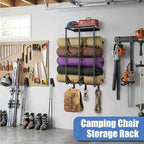 2 Pack Camping Chair Storage for Garage, Metal Camping Chair Rack for Garage Storage, Beach Chair Rack, Umbrella Holder, Wall Holder Rack with Floating Shelf & 3 Hooks for Garage Organizer - Image 6
