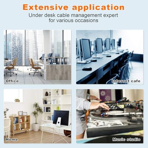 Under Desk Cable Management- 6 Pack Cord Organizer. Metal Wire Cable Management Tray for Office, Studio and Home. Super Sturdy Under Table Cable Managements - Black Cable Organizer - Image 7