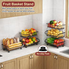 3-Tier Rolling Pantry Cart with Wheels, Stackable Wire Storage Floor Organizer for Kitchen Pantry Snack Shelves, Fruit Basket Stand, Vegetable Storage Rack for Food Snacks Onion Potato, Black, 2 Pack - Image 5