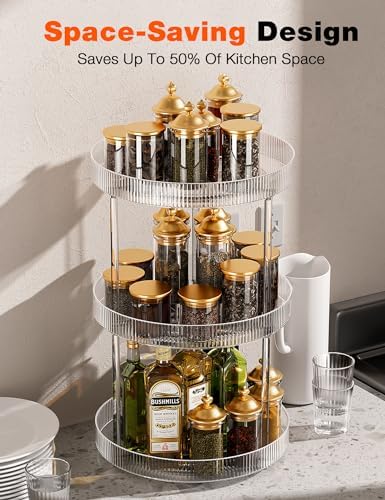 3 Tier Lazy Susan Bathroom Countertop Organizer, 360° Clear Rotating Makeup Cosmetic Perfume Storage Tray, Spinning Vanity Organizer Shelf for Bathroom Cabinet, Dresser, Kitchen(Large) - Image 2