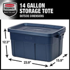 Rubbermaid Roughneck Tote 14 Gal, 6 Pack, Made in USA, Dark Indigo Metallic, Rugged Plastic Stackable Storage Bins with Lids and Handles - Image 3