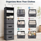 6-Shelf Hanging Closet Organizer with 5 Drawers, Gray - Black Handles - Image 2