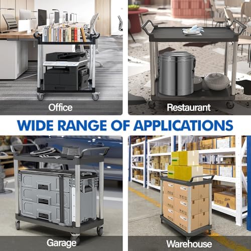 Large Utility Rolling Cart with Wheels,Plastic Utility Cart with 2 Lockable Wheels, Heavy Duty Restaurant Cart,Food Service Cart for Kitchen/Groceies/Warehouse.(2 Tier,34×17×37in / 340lbs) - Image 5