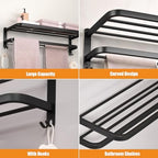 15 Inch Black Towel Racks for Bathroom Towel Shelf with Double Towel Bars Lavatory Wall Mount Holder with Hooks Stainless Steel Hotel Bath Rack (Matte Black) - Image 3
