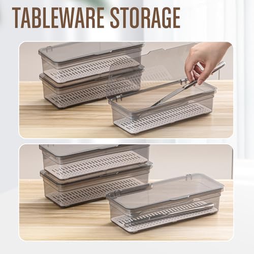 Remerry 6 Pcs Utensil Organizer with Lid, Flatware Tray Drainer, Grey - Image 4
