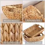 Water Hyacinth Storage Baskets with Wooden Handles，Large Wicker Baskets for Organizing Set of 2 - Image 4
