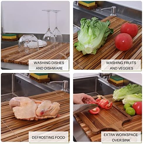 HTB Over Sink Dish Drying Rack 17.8'' x 16.1” Teak Wood - Image 5