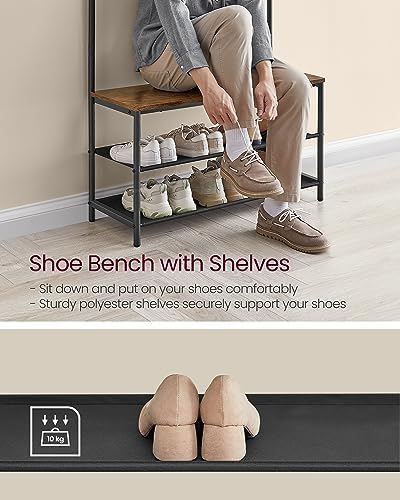 VASAGLE Hall Tree with Bench and Shoe Storage, 9 Movable Hooks, Top Bar - Image 4
