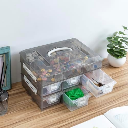 MyGift Smoke Gray Craft Storage Organizer Case, 24 Compartments & 6 Drawers - Image 5