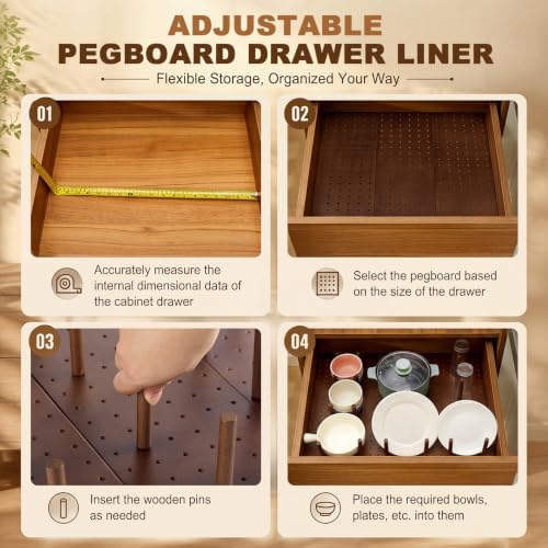 Kigley 3 Pcs Wood Pegboard Drawer Organizer(Dark Brown,17 x 5.91 Inch,Pine) - Image 4