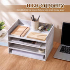 Yeaqee 4 Pcs Stackable Organizer Tray Wood Desk Organizer, Vintage White - Image 4