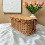 Wicker Rattan Storage Basket with Lid, Rectangular Cable Management Box, Natural Woven Organizer - Image 5