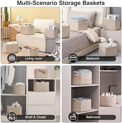 ICERZCZ Small Storage Baskets for Shelves Organizing, Woven Cotton Rope Baskets for Storage, Book Basket, Decorative Shelf Basket, 12.5"Lx9.1''Wx7.9''H (4 Packs) Mixed Brown - Image 5