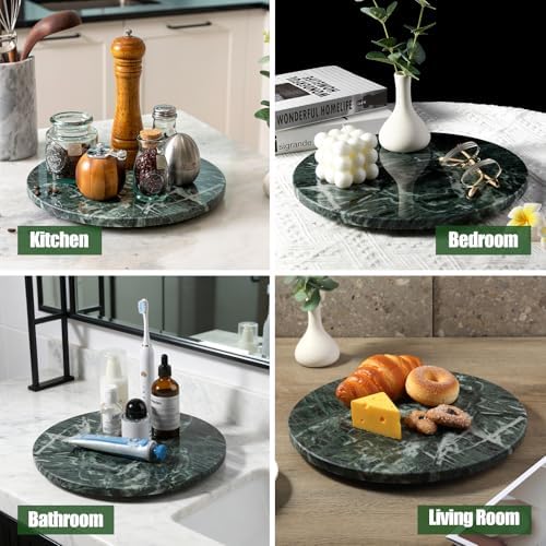 12" Marble Lazy Susan Turntable - 100% Natural Stone Round Serving Tray with Silent Spinning, Revolving Cake Stand & Cheese Board for Kitchen Countertop, Cupcake Table Display, Food, Seasoning (Green) - Image 5