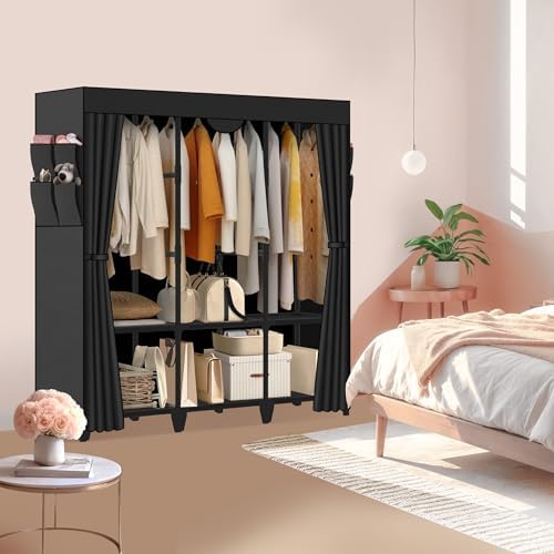 Wardrobe Closet, Quick and Easy Assembly, Black Portable Closet - Image 2