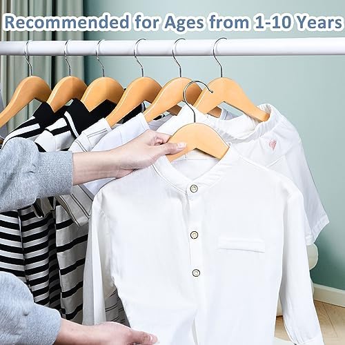 FairyHaus Kids Hangers 20 Pack 12.8 Inch, Natural Wooden Baby Childrens Hanger for Closet, Anti-Rust 360° Swivel Hook, Notches & Smooth Finish, Durable and Strong Wood for Toddler Clothes - Image 2
