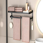 15 Inch Black Towel Racks for Bathroom Towel Shelf with Double Towel Bars Lavatory Wall Mount Holder with Hooks Stainless Steel Hotel Bath Rack (Matte Black) - Image 4