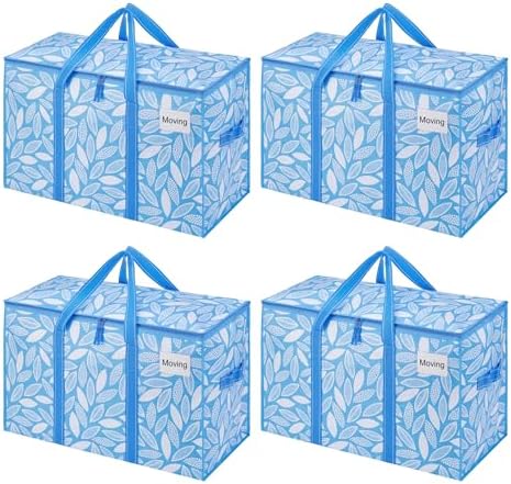 VENO 4 Pack Heavy Duty Moving Bags, Extra Large Storage Bags with Reinforced Handles & Strong Zippers, Foldable & Reusable Moving Box Alternative for Clothes & Dorm Storage by Veno