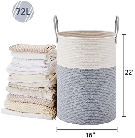 VIPOSCO 72L Tall Woven Laundry Basket Hamper, Grey White - Image 5