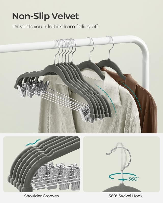 SONGMICS 30 Pack Pants Hangers, Velvet Hangers with Adjustable Clips - Image 6