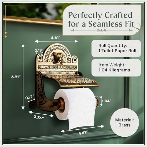 Renovators Supply Manufacturing Antique Brass Wall Mount Toilet Tissue Paper Holder 6.9" Wide Victorian Style Rust Resistant Solid Brass Bathroom Toilet Sanitary Paper Roll Holder Storage with Lid - Image 3