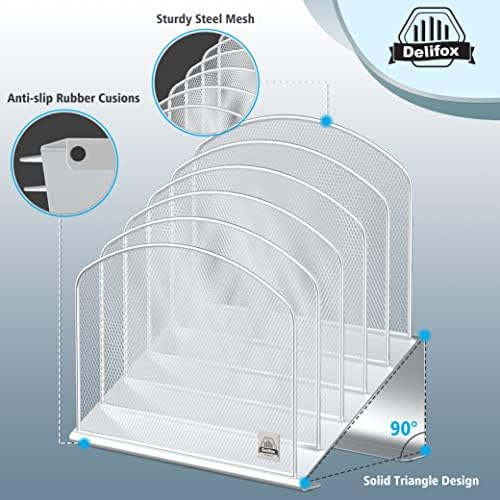Delifox Inclined Desk File Organizer,Vertical File Folder Holder Stand Metal Rack File Sorter for Office Classroom Desktop Organization (2, White, 5) - Image 3