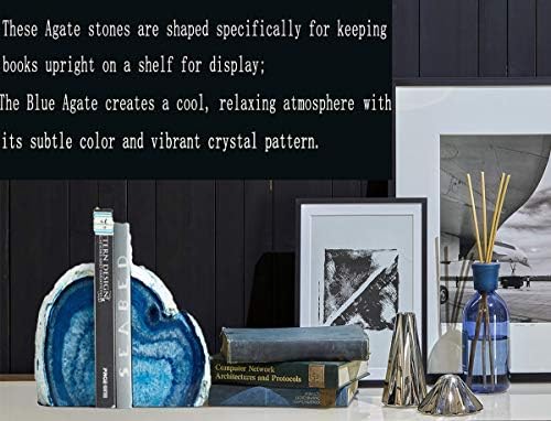 JIC Gem Heavy Blue Agate Geode Bookends Anti-Slip Rubber Pads Decor 6-8 lbs - Image 6