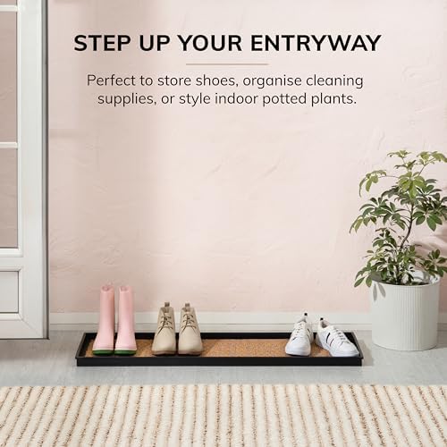 Anji Mountain Heavy Duty Waterproof Rubber Shoe Storage Mat Organizer/Boot Storage Multi Use for Entryway with Coir, Tan and Blue Insert, Fits 4 Pair (46.5" Wide) - Image 2