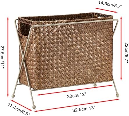 BTSKY Magazine Basket, Mail Basket for Counter, Woven Storage Bin with Metal Rack & Handle for Files, Books, Newspapers, Desktop Organizer for Office, Living Room, Dorm, Bathroom, 12"x5.7"x8.7" - Image 3
