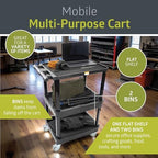 Pearington 3-Shelf Multipurpose Mobile Utility Cart with 2 Bins and Lockable Wheels, Heavy-Duty Plastic Rolling Presentation Cart for Offices and Warehouses, Black - Image 3