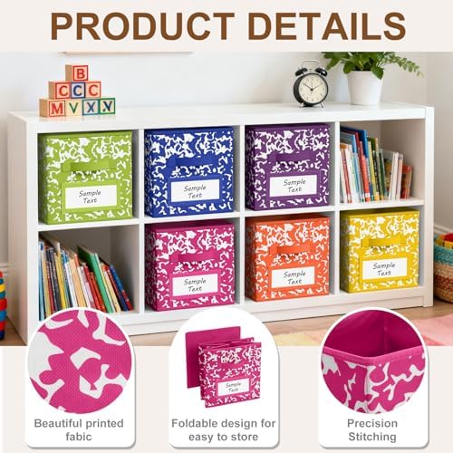 LemonRoad 6 Fabric Cube Storage Bin 11'' Classroom Bin, Rainbow, Label - Image 3