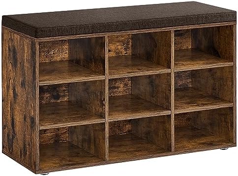VASAGLE Shoe Bench with Cushion, 9 Compartments, 11.9 x 30.9 x 18.9 Inche by VASAGLEbySONGMICSHOME