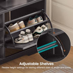 Itaar Hall Tree with Bench and Shoe Storage, 59.1" Farmhouse Entryway Bench with Coat Rack, Shoe Cabinet with Flip Drawers, 12 Shelves, 9 Coat Hooks, Storage Bag, Led Lights, Black - Image 6