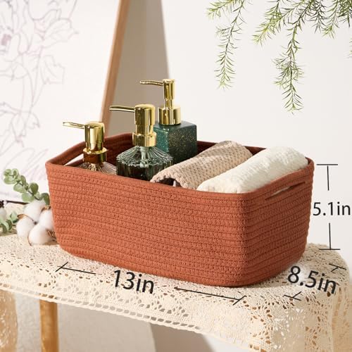 MiniArk Small Storage Baskets for Organizing | Closet Organizer Bins | Shelf Toy Basket | Woven Rope Baskets | Cube Decorative Box | Shallow Basket | 13x8.5x5.1” | 3 Packs Oxide Red - Image 3