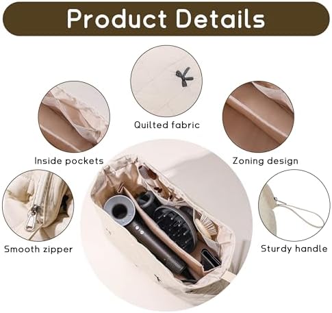 GISMTR Large Quilted Hair Tools Travel Bag for Hair Dryer Aesthetic Cute Dustproof Travel Organizer Flat Curling Iron Travel Organizer - Image 3