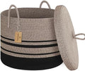 Extra Large Woven Basket with Lid, 18" X 14" Wicker Blanket Storage Basket Living Room, Tall Rope Storage Baskets for Toys, Decorative Kids Toy Bin Box with Cover, Baby Laundry Basket Hamper by HONCESTA