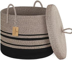 Extra Large Woven Basket with Lid, 18" X 14" Wicker Blanket Storage Basket Living Room, Tall Rope Storage Baskets for Toys, Decorative Kids Toy Bin Box with Cover, Baby Laundry Basket Hamper by HONCESTA