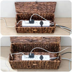 Cable Management Box with Lid, 2Pack Handwoven Real Water Hyacinth Cord Hider Organizer Boxes,2 Side Open Slots Storage Box to Hide Cords Power Strip for Desk, Floor, Office - Image 4