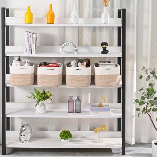 ICERZCZ Woven Cotton Rope Storage Baskets for Organizing & Shelves, Organization Bins for Dog Toys, Clothes, Books, Nursery Organizer, 15"x11"x9", Off White & Mixed Brown (4 Packs) - Image 5